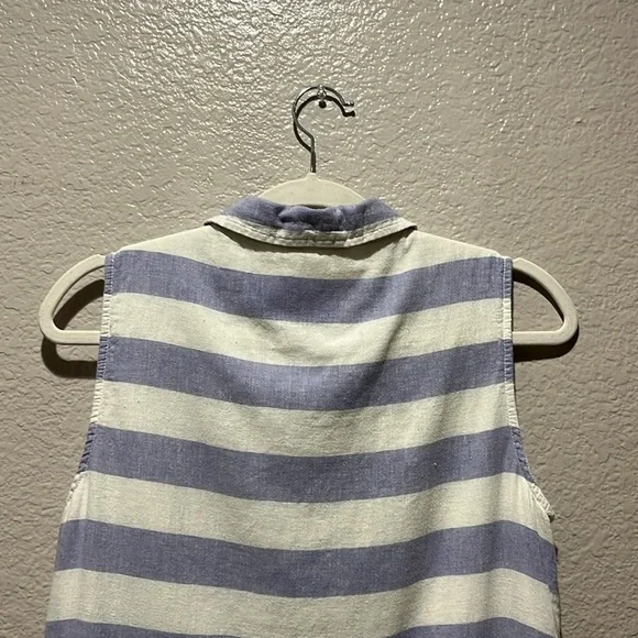 Beach Lunch Lounge Leandrina Blue Striped Linen Cotton Dress Pockets Size S/P - Picture 10 of 11